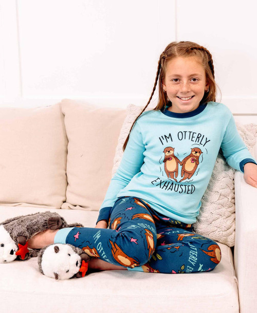 Lazy One Otterly Exhausted Kid's Long Sleeve Otter PJ's