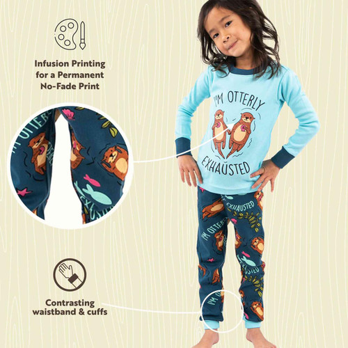 Lazy One Otterly Exhausted Kid's Long Sleeve Otter PJ's