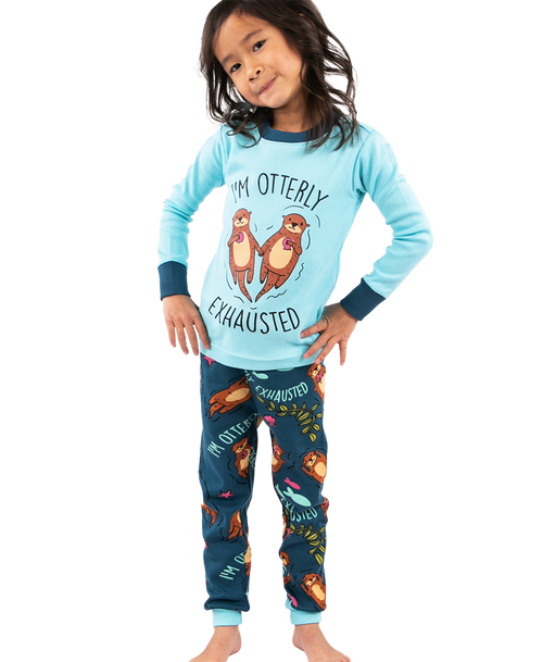 lazy one Otterly Exhausted Kid's Long Sleeve Otter PJ's