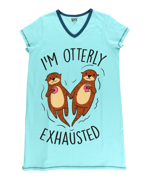 Lazy One Otterly Exhausted Light Blue Women's V-Neck Nightshirt