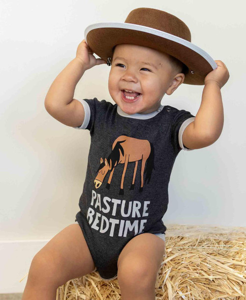 Lazy One Pasture Bedtime Grey Horse Infant Creeper Onesie