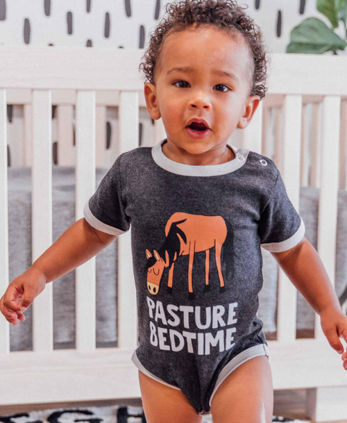 Lazy One Pasture Bedtime Grey Horse Infant Creeper Onesie