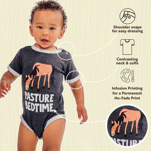 Lazy One Pasture Bedtime Grey Horse Infant Creeper Onesie
