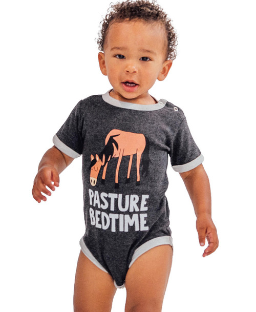 lazy one Pasture Bedtime Grey Horse Infant Creeper Onesie
