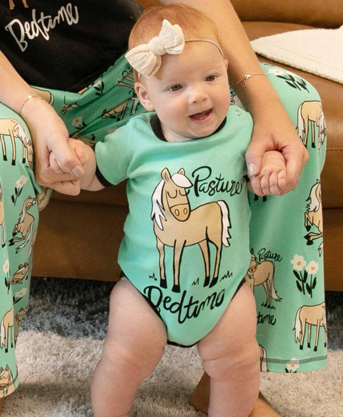 Lazy One Pasture Bedtime Mint Horse Infant Creeper Onesie