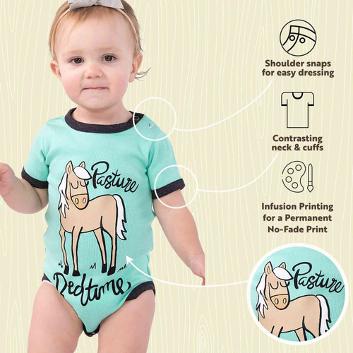 Lazy One Pasture Bedtime Mint Horse Infant Creeper Onesie