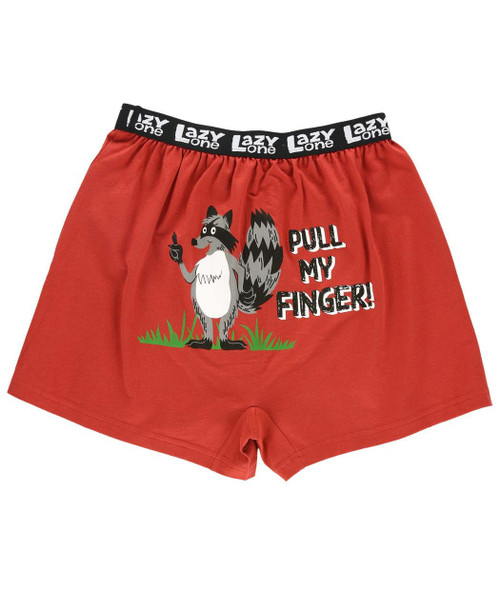 Lazy One Pull My Finger Men's Funny Red Raccoon Boxer