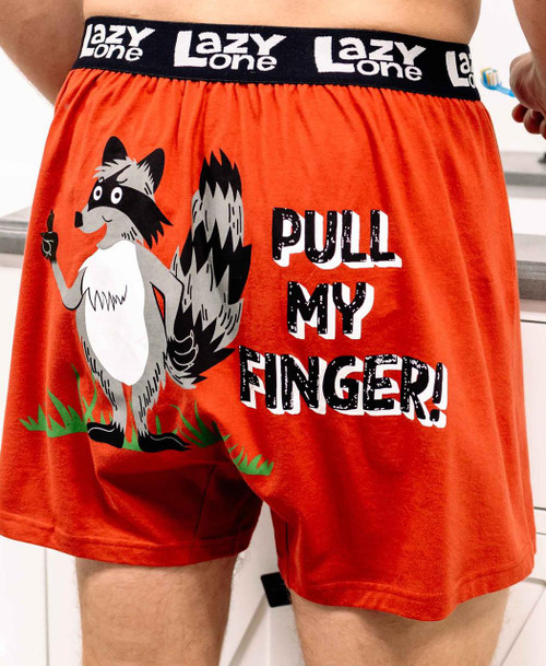 Lazy One Pull My Finger Men's Funny Red Raccoon Boxer