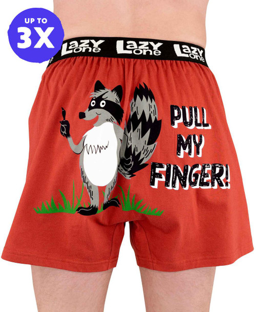 lazy one Pull My Finger Men's Funny Red Raccoon Boxer