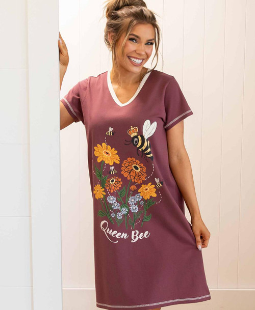 Lazy One Queen Bee Purple Women's V-neck Nightshirt