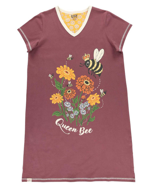 Lazy One Queen Bee Purple Women's V-neck Nightshirt