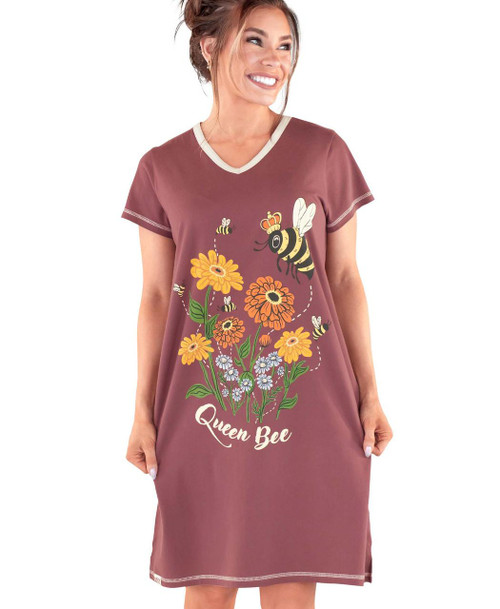 lazy one Queen Bee Purple Women's V-neck Nightshirt