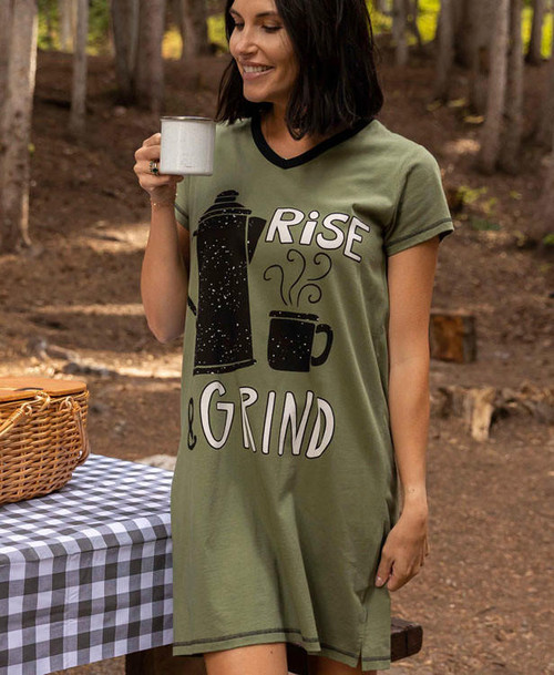 Lazy One Rise & Grind Women's Coffee V-neck Nightshirt