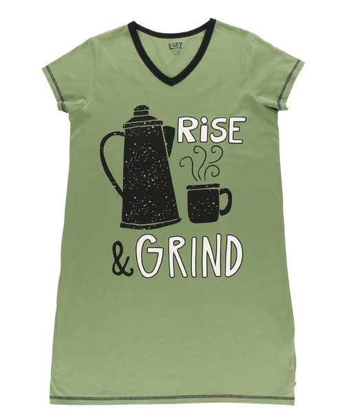 Lazy One Rise & Grind Women's Coffee V-neck Nightshirt