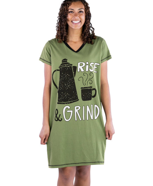 lazy one Rise & Grind Women's Coffee V-neck Nightshirt