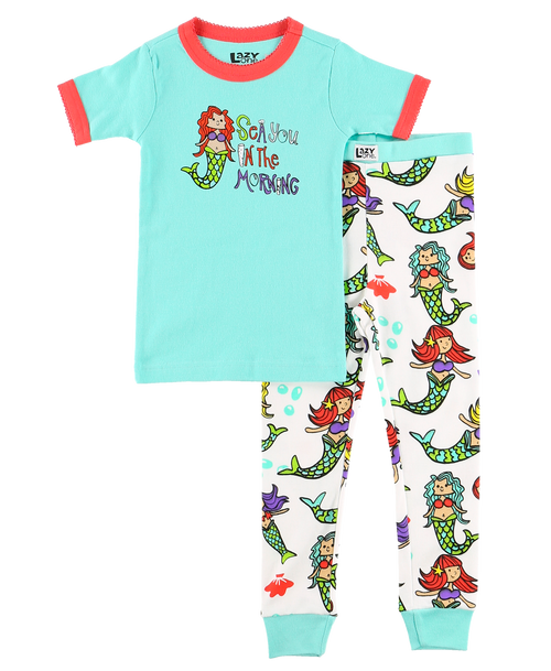 Lazy One Sea You In The Morning Kid's Short Sleeve Mermaid PJ's