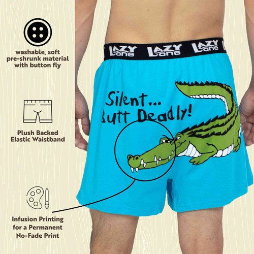Lazy One Silent Butt Deadly Men's Crocodile Funny Boxer