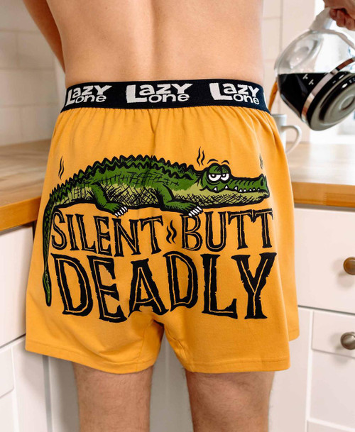 Lazy One Silent Butt Deadly Men's Yellow Crocodile Funny Boxer