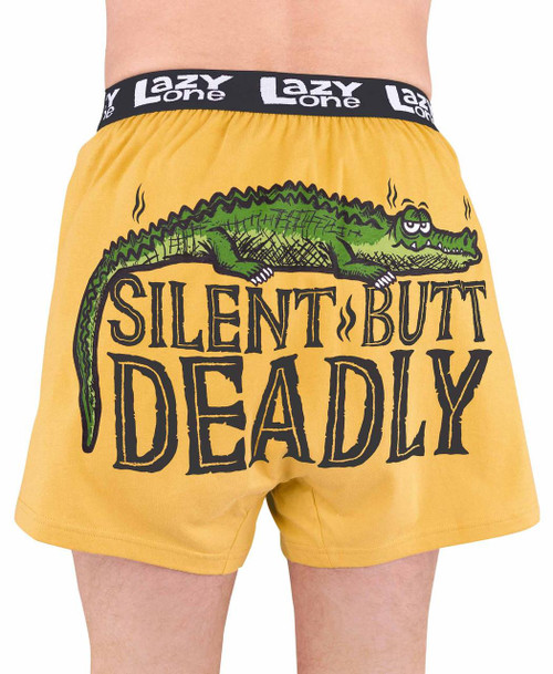 lazy one Silent Butt Deadly Men's Yellow Crocodile Funny Boxer