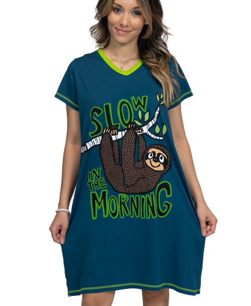 lazy one Slow Morning Sloth Women's V-neck Nightshirt