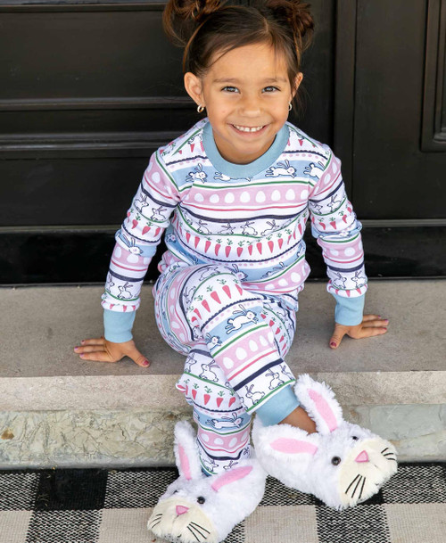 Lazy One Some Bunny Fair Isle Kid's Long Sleeve PJ's