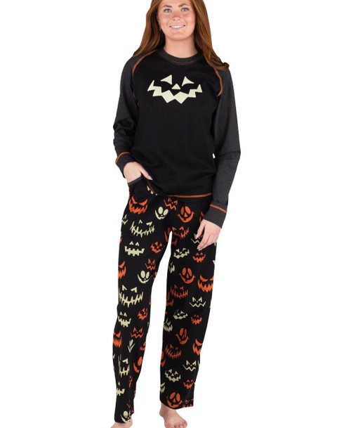 lazy one Spooky Faces Women's Regular Fit Long Sleeve PJ Set