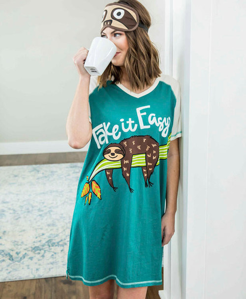 Lazy One Take It Easy Women's Sloth V-Neck Nightshirt