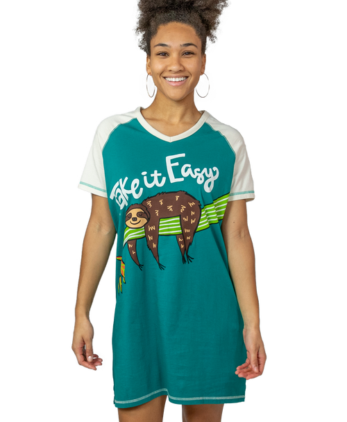 lazy one Take it Easy Women's Sloth V-Neck Nightshirt