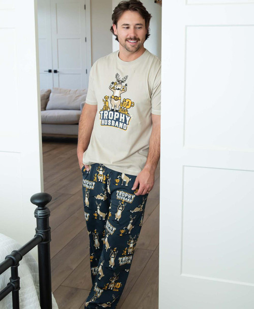 Lazy One Trophy Husband Dark Blue Men's Buck PJ Set