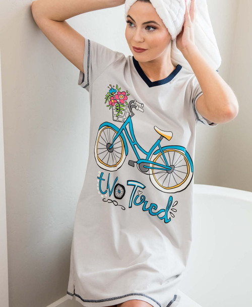 Lazy One Two Tired Women's Bicycle V-Neck Nightshirt