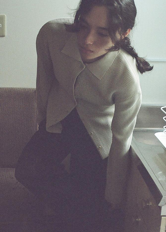 Le 17 Septembre HIGH TWIST RIBBED KNIT CARDIGAN [MINT BLACK]