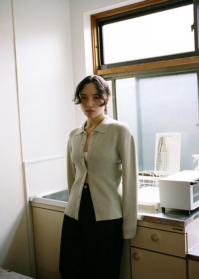 Le 17 Septembre HIGH TWIST RIBBED KNIT CARDIGAN [MINT BLACK]