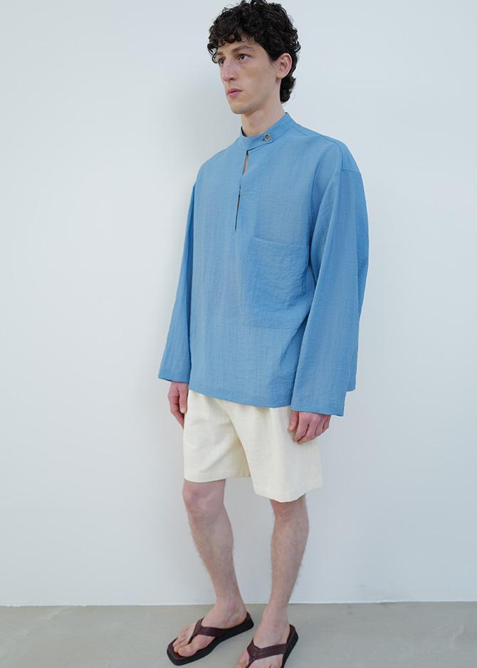 Le 17 Septembre BAND NECK PULLOVER SHIRT [BLUE]
