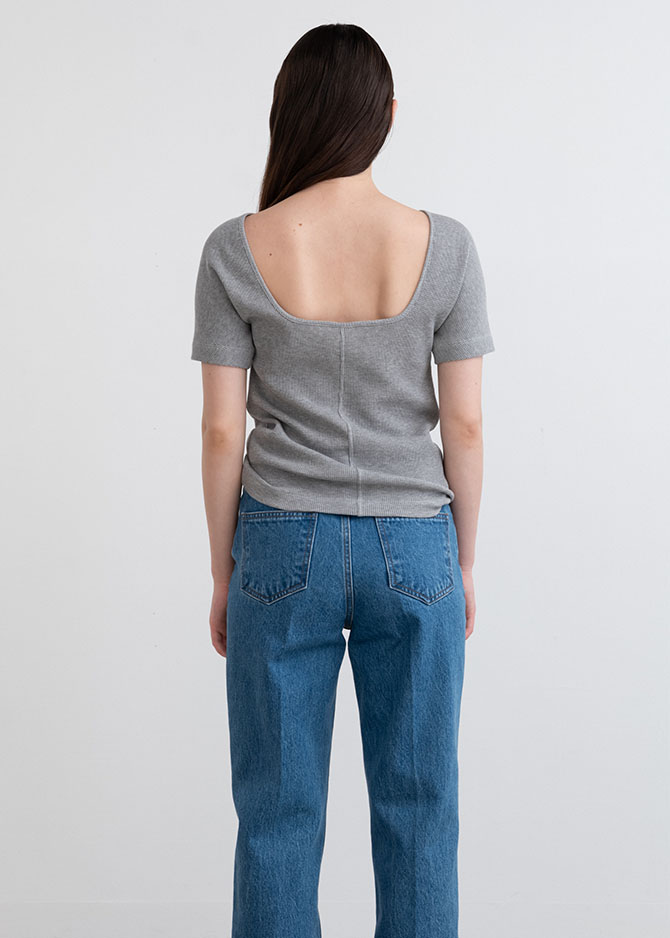 Le 17 Septembre GREY SCOOP JERSEY TOP In COTTON