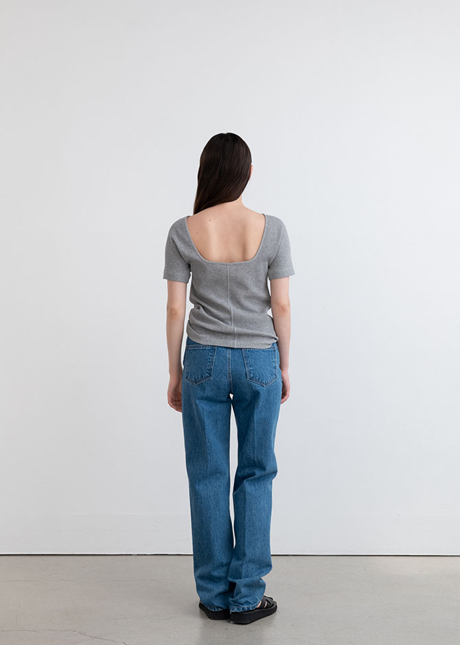 Le 17 Septembre GREY SCOOP JERSEY TOP In COTTON
