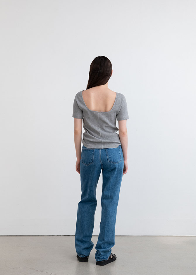 Le 17 Septembre GREY SCOOP JERSEY TOP In COTTON