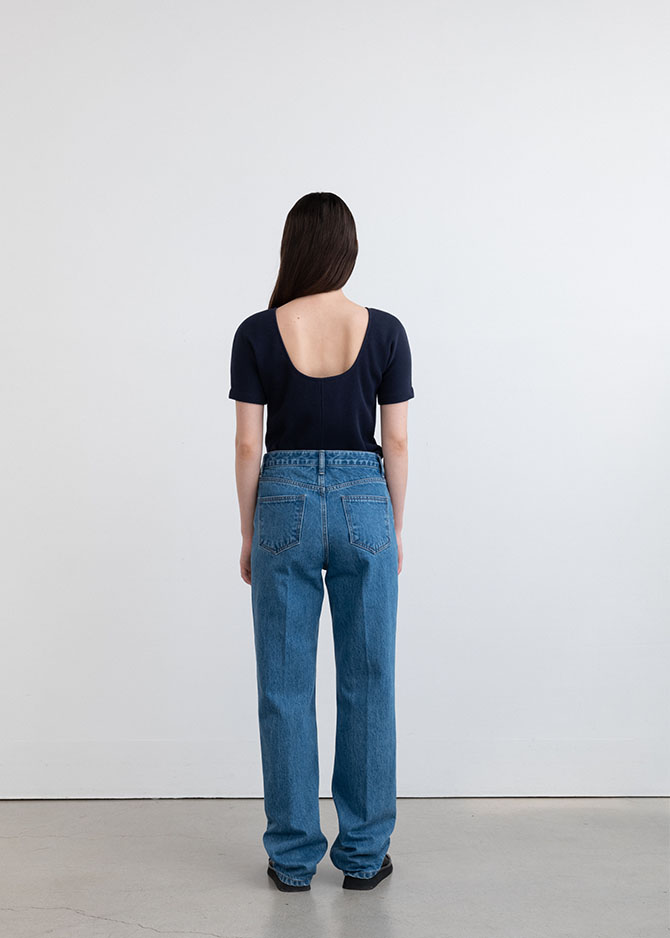 Le 17 Septembre NAVY SCOOP JERSEY TOP In COTTON