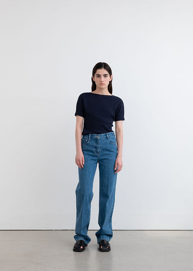 Le 17 Septembre NAVY SCOOP JERSEY TOP In COTTON