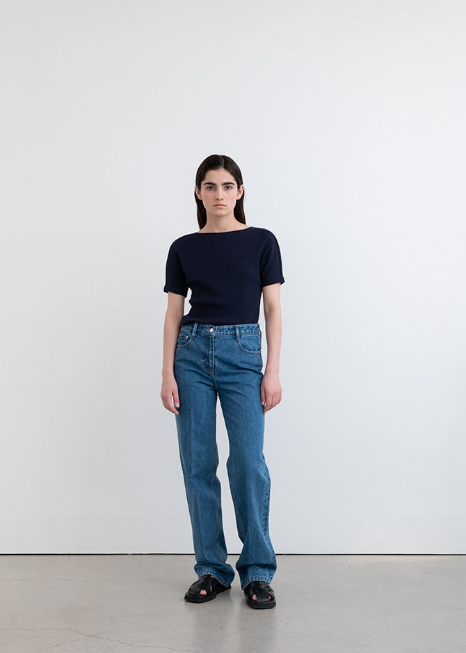 Le 17 Septembre NAVY SCOOP JERSEY TOP In COTTON