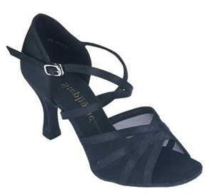 le bos 12005-15 Black Satin with Mesh Stephanie Dane Ballroom Shoes