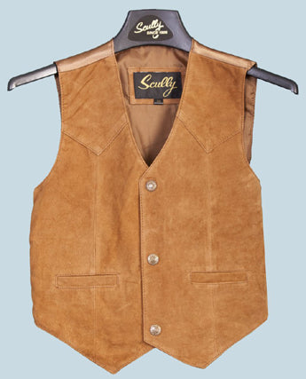 le bos 2002 Brown Boar Suede Snap Front Western Scully Kids Vests