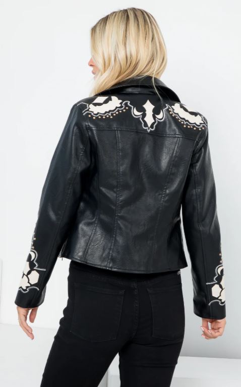 Le Bos 26 International Black Faux Leather Women's Moto Jacket 14443-BLKWHT