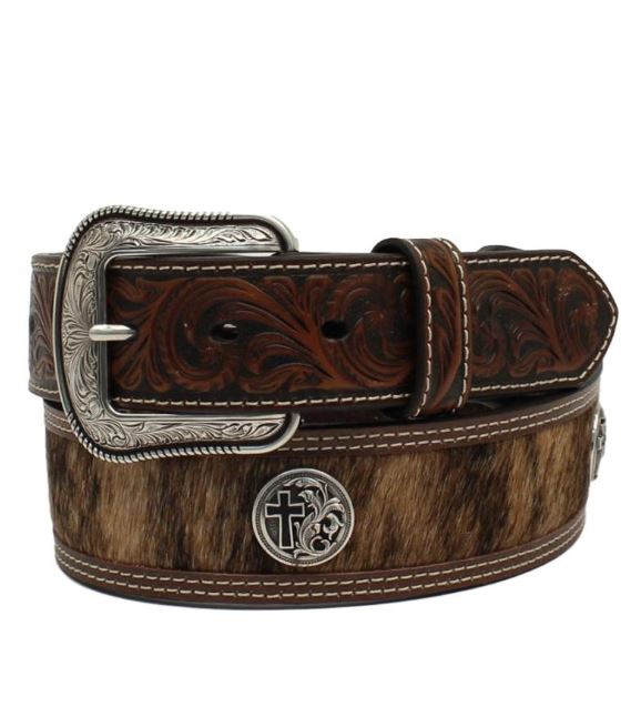 le bos 3D Belts Brown Men's Genuine Leather Brown Strap belt with Calf Hair D100011302