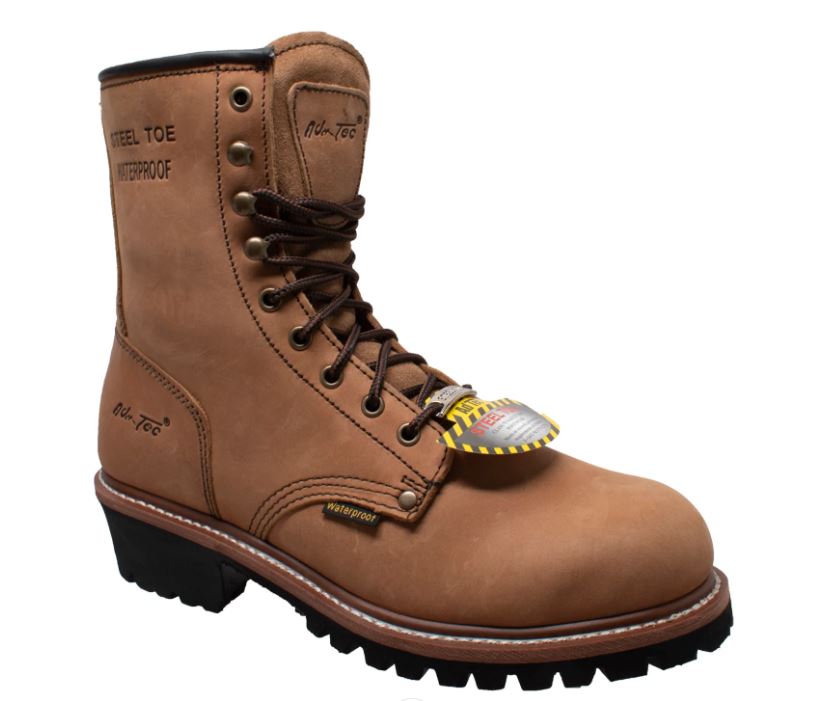 le bos Ad Tec Brown Steel Toe Waterproof Men's Logger Work Boots 1740
