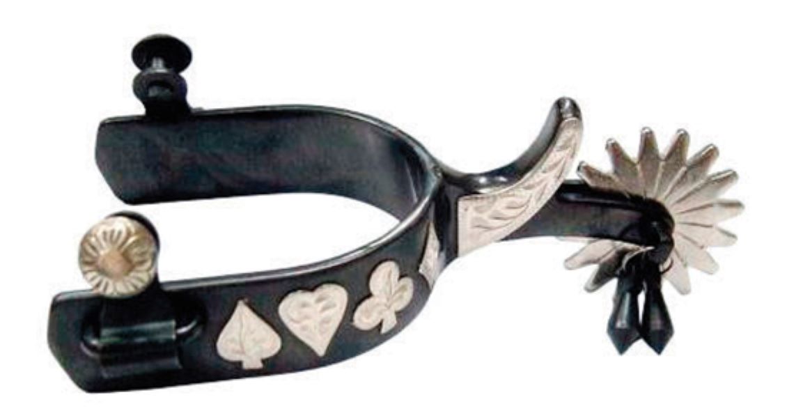 le bos American Heritage Equine Black Steel Men's Spurs with Gambler Motif 257-548