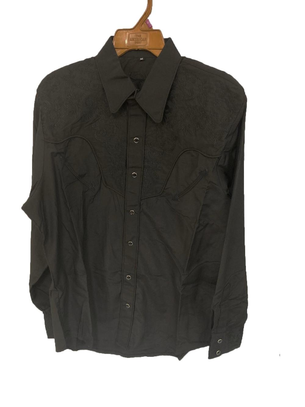 le bos American West Black Collared Men's Longsleeve Snap Shirt with Embroidery 1013-BB