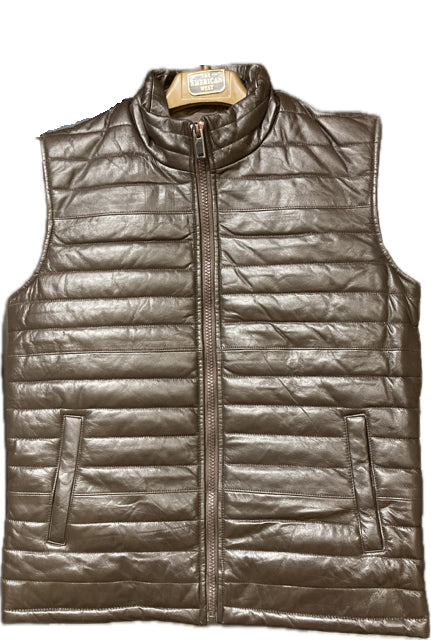 le bos American West Brown Lamb's Leather Puff Vest AW-AB40-BRN