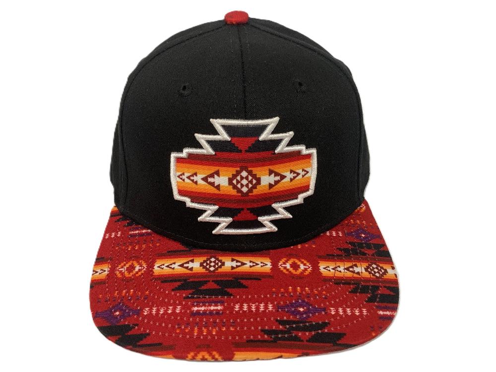 le bos American West Red Aztec on Black Patch Snapback Cap 6006C