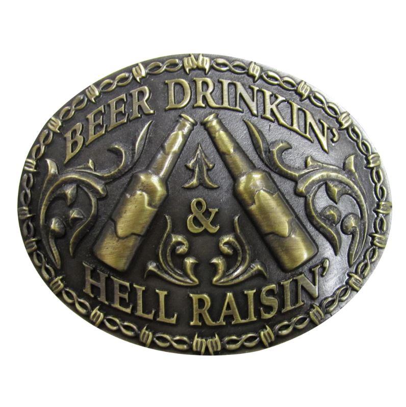 le bos Andwest Antique Brass Beer Drinkin Hell Raisin Buckle 613-06