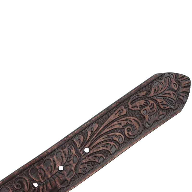 Le Bos Andwest Dark Brown 1 1/2 Inch Women's Tooled Belt With Rectangular Engraved Buckle BLT516-22